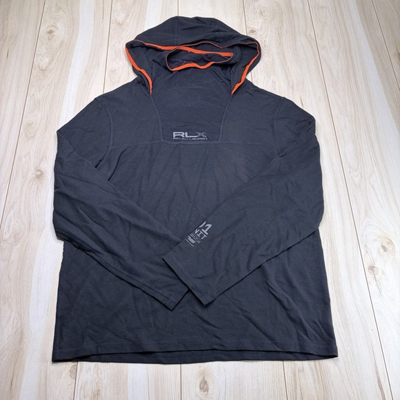 RLX Ralph Lauren Other - RLX Ralph Lauren Men's Pullover Mock Neck Hoodie Black Orange Trim Size Large
